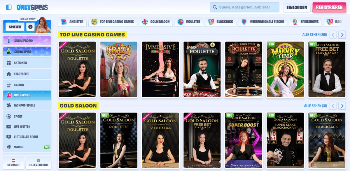 OnlySpins Casino Live Spiele